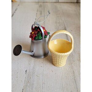 Garden watering can poinsettia basket hanging spring ornament set